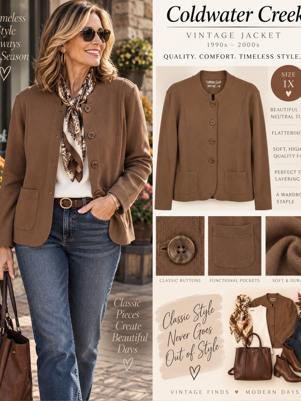 Vintage 1990-2000 Coldwater Creek Women's Chocolate Brown Button Jacket Size 1X